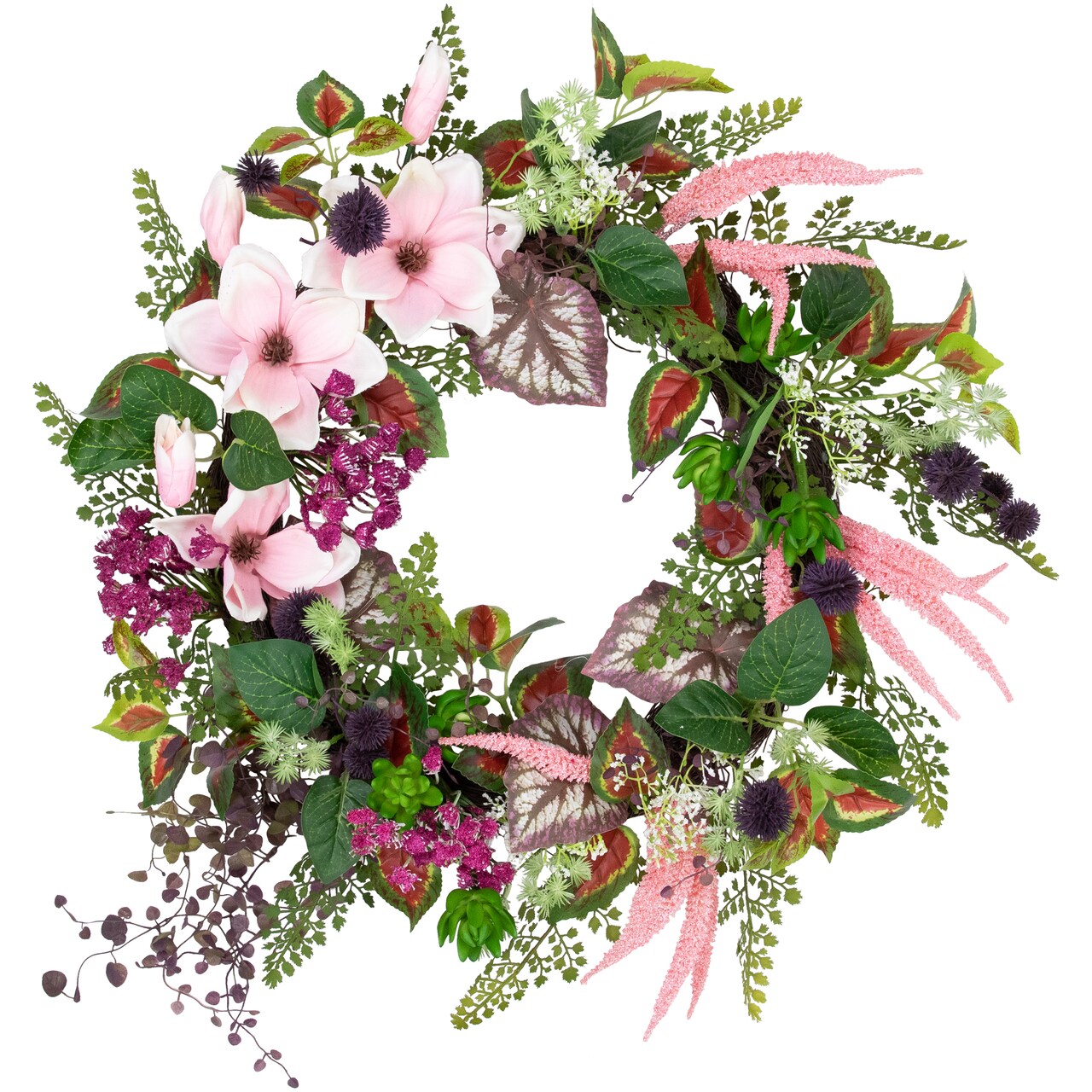 Northlight Succulent and Fern Artificial Spring Floral Wreath, 24-Inch